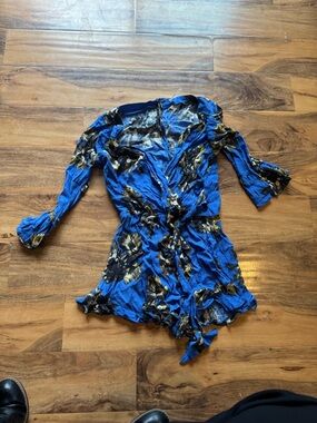 Free People Blue Floral Wrap Romper